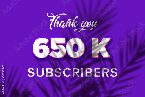 650 K subscribers celebration greeting banner with Purple and Pink Design