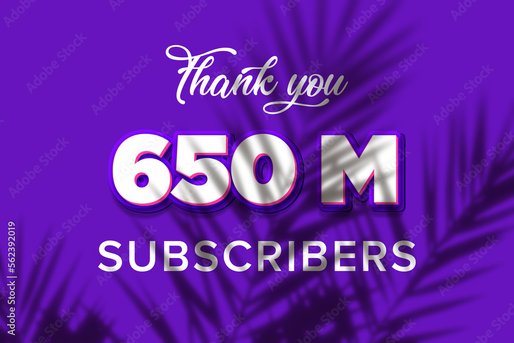 650 Million subscribers celebration greeting banner with Purple and Pink Design 650 Million subscribers celebration greeting banner with Purple and Pink Design