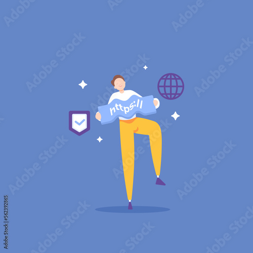 url shortener. a male user compresses an address bar or link to make it shorter. short and custom URLs. website services. technology and generators. concept illustration designs. graphic elements