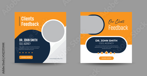 Client testimonial social media post design. Customer service feedback review social media post or web banner bundle. Vector Illustrator