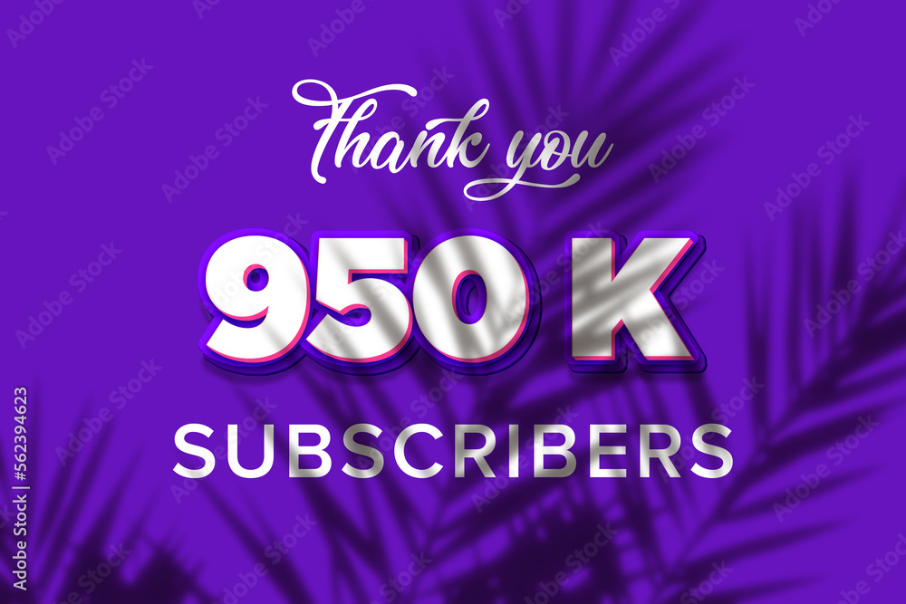 950 K  subscribers celebration greeting banner with Purple and Pink Design
