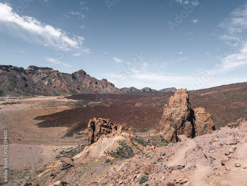 View of a volcanic landscape from Roques de Garcia, Teide National Park, Tenerife.
