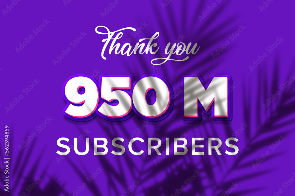950 Million subscribers celebration greeting banner with Purple and Pink Design 950 Million subscribers celebration greeting banner with Purple and Pink Design