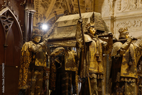 Sevilla (Spain). Tomb of Christopher Columbus inside the Cathedral of Seville