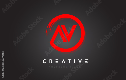 Red AV Circular Letter Logo with Circle Brush Design and Black Background.