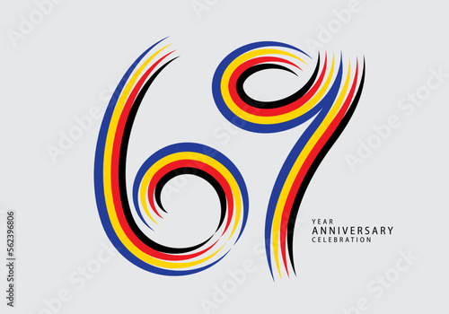 69 years anniversary celebration logotype colorful line vector  69th birthday logo  69 number  Banner template  vector design template elements for invitation card and poster. number design vector