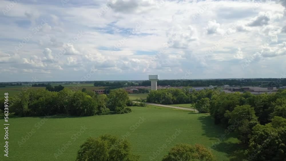 Terra Haute, Indiana farming landscape aerial view orbiting water tower in the distance Terra Haute, Indiana farming landscape aerial view orbiting water tower in the distance