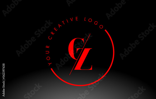 Red CZ Serif Letter Logo Design with Creative Intersected Cut.