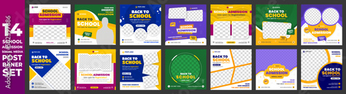 set of 14 Item school admission social media post banner Bundle mega collection, school admission social media post banner bundle design. school admission post banner set. school admission banner.