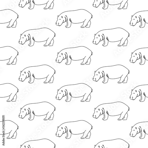 Vector seamless pattern with hippos. One line art