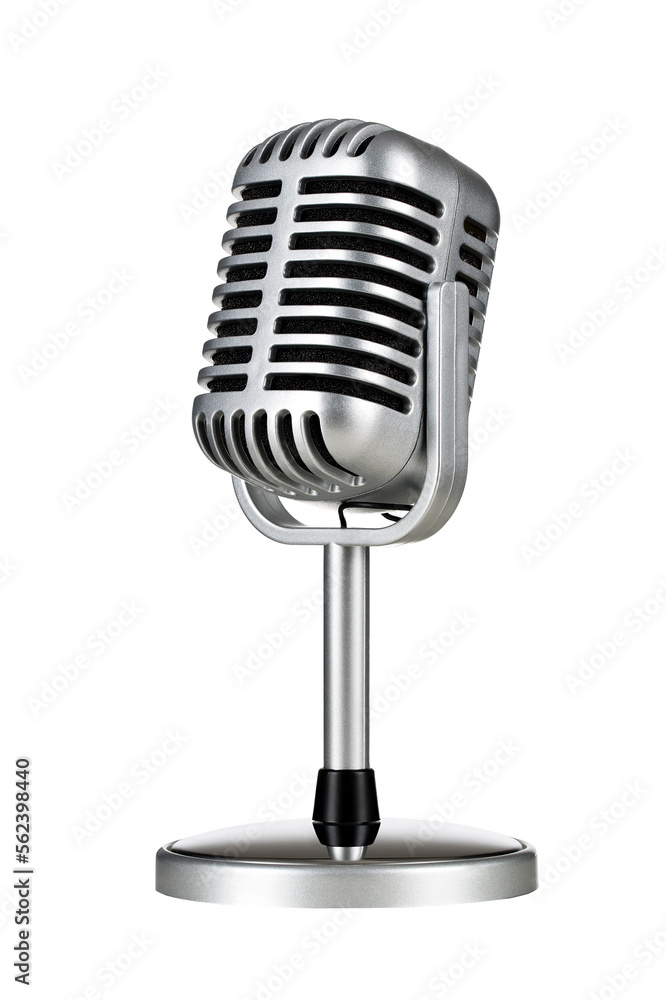 Vintage silver microphone cut out, without background - obrazy, fototapety, plakaty 