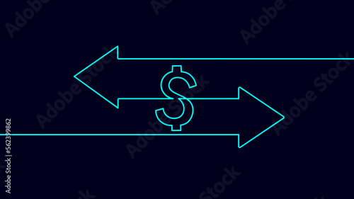 One line continuous money exchange arrows symbol concept. Finance online banking finance system. Digital cyber currency pointer vector illustration