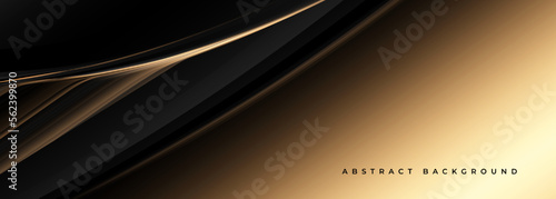 Black and gold luxury abstract wide banner design with golden lines. Vector illustration