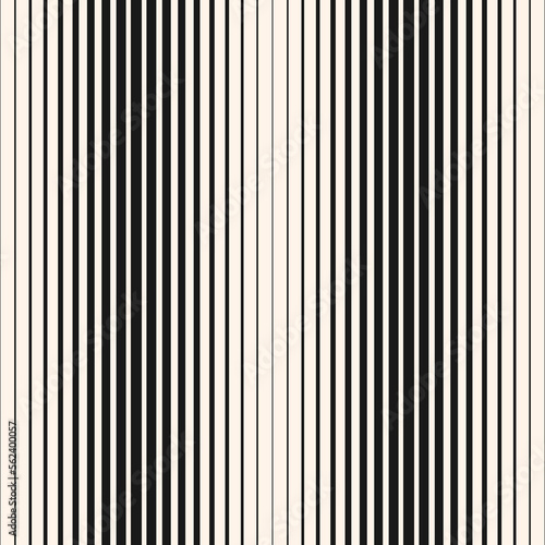 Halftone seamless pattern. Vector geometric half-tone background with straight vertical lines. Black and white striped texture. Gradient transition effect. Trendy graphic abstract monochrome design