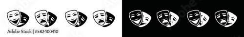 Theater mask icon set. Masquerade icon. Drama theater mask sign. Happy and sad mask symbol with line or outline and flat style for apps and websites, vector illustration