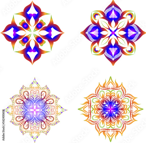Indian colorful; mandala ornamentation design. Asian traditional mehandi style decor.