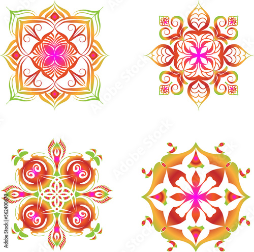 Indian colorful; mandala ornamentation design. Asian traditional mehandi style decor.