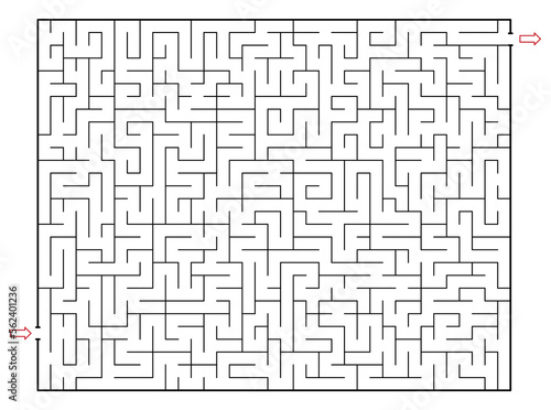 Not so easy Rectangle labyrinth with one entry and One exit (only one solution). Line maze game. Hard -Medium complexity. Kids maze puzzle, vector illustration