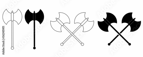 outline silhouette battle Axe icon set isolated on white background