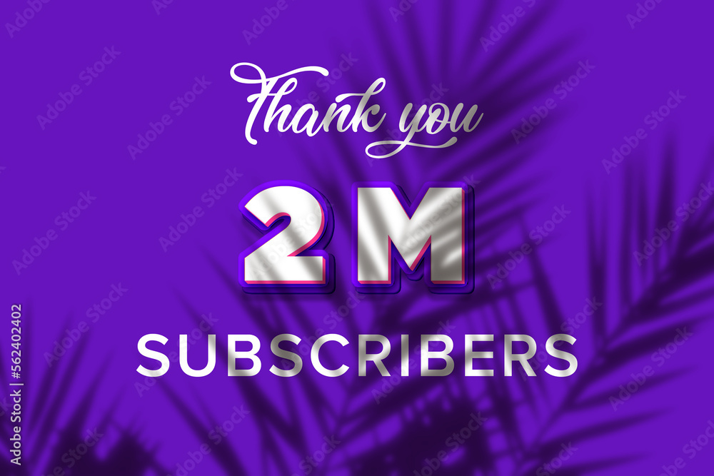 2 Million subscribers celebration greeting banner with Purple and Pink Design 2 Million subscribers celebration greeting banner with Purple and Pink Design