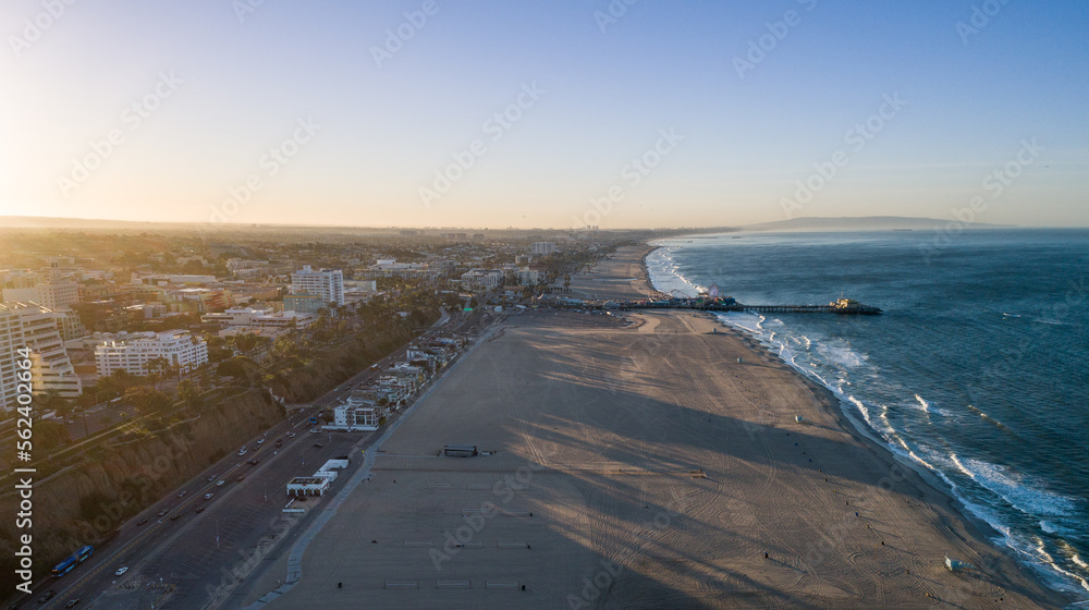 Sunrise time in Santa Monica, Los Angeles, California. Santa Monica Beach and Ocean. USA Sunrise time in Santa Monica, Los Angeles, California. Santa Monica Beach and Ocean. USA