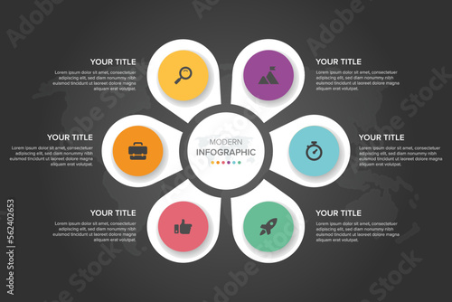 Creative concept for infographic element vector 6 options, steps, list, process. Abstract elements of graph, diagram with steps, options, parts or processes, timeline infographics, workflow or chart.