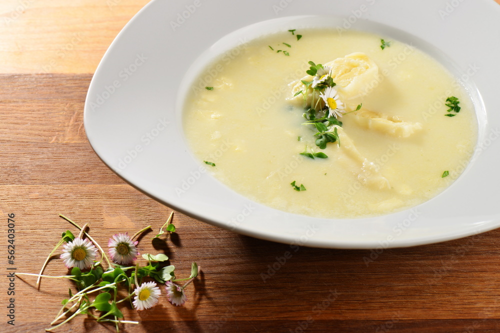 Fototapeta premium Cheese garlic homemade soup