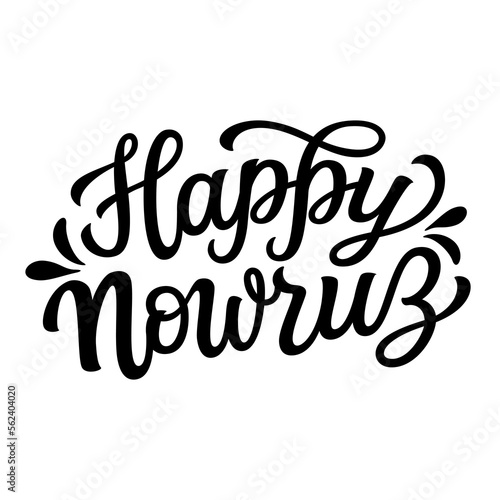 Happy Nowruz. Hand lettering text isolated on white. Vector typography for posters, cards, banners