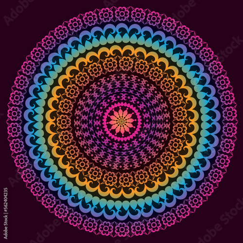 Colorful gradient vintage mandala on dark  vector