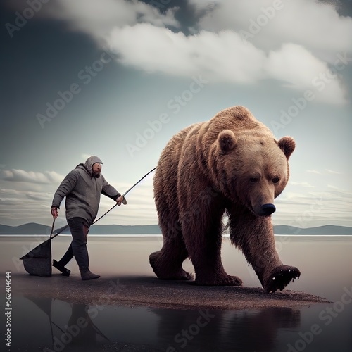 A Man Dragging A Polar Bear  Climate Change  Climate Issue  global warming