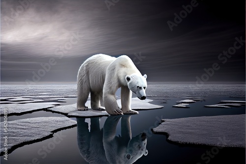 Melancholic Polar Bear on the Ice  Climate Change  Climate Issue  global warming