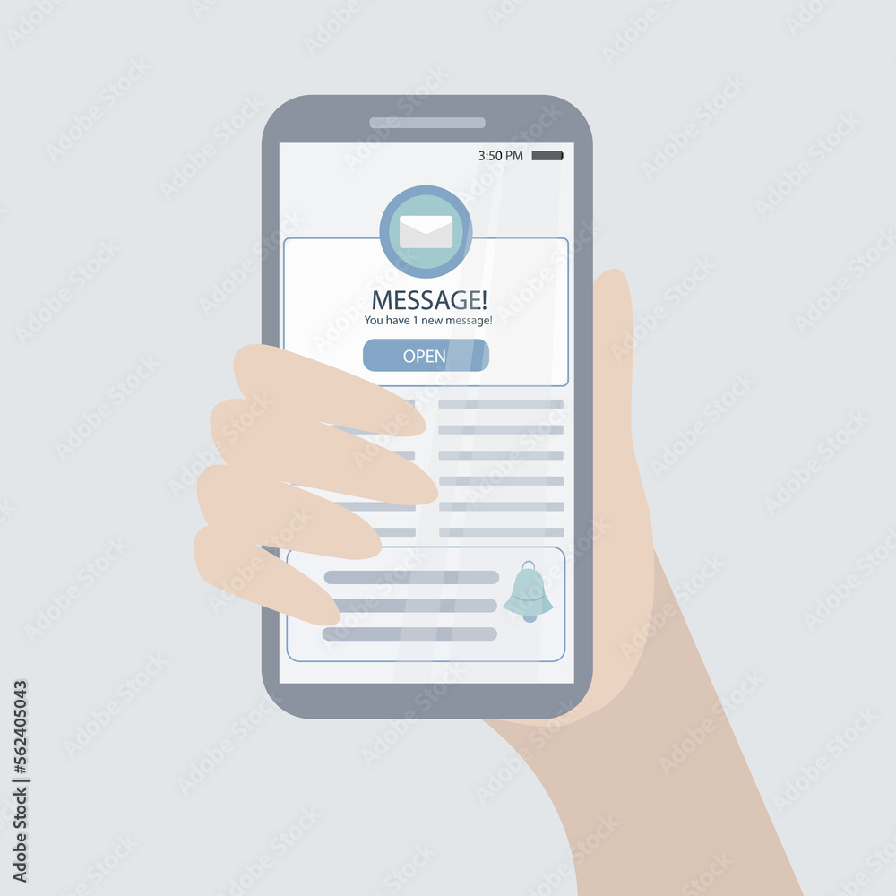 Technology concept with hand that holding smartphone with message notification.
Technology concept with hand that holding smartphone with message notification.