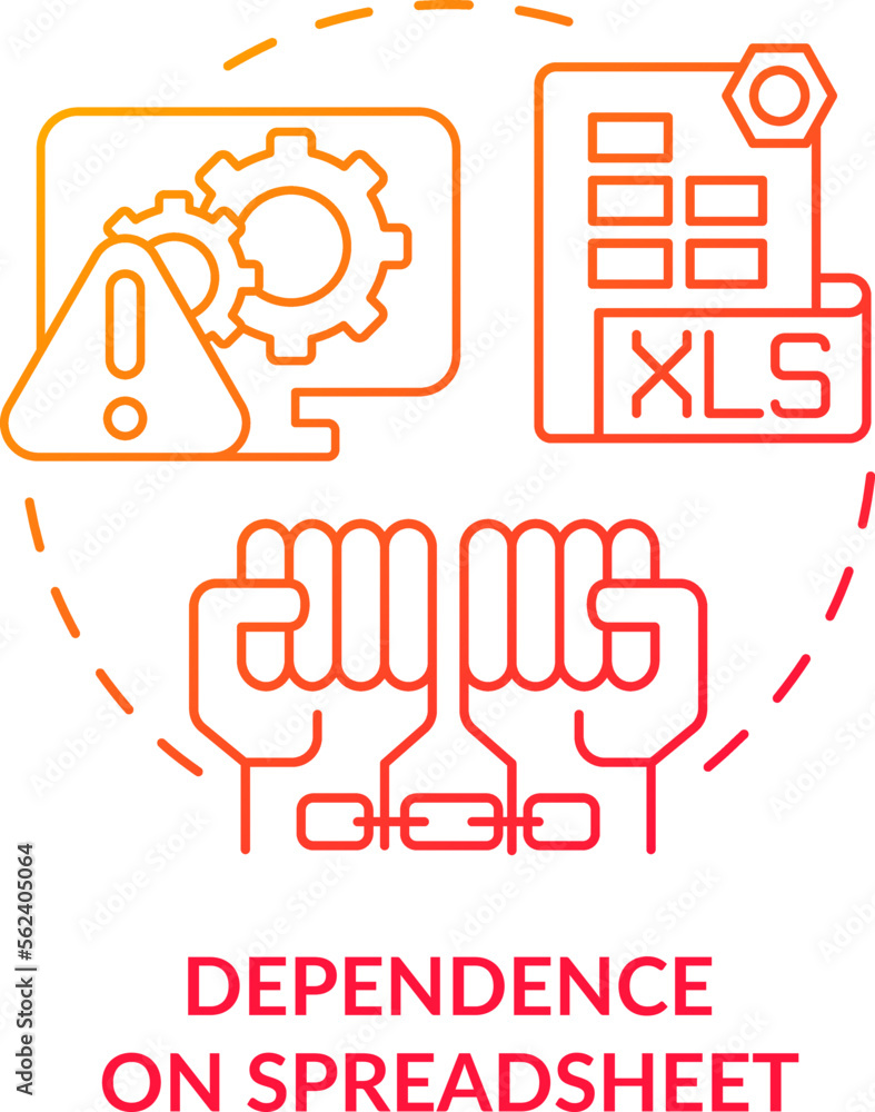 Dependence on spreadsheet red gradient concept icon. Challenge faced by corporate treasurers abstract idea thin line illustration. Isolated outline drawing. Myriad Pro-Bold font used Dependence on spreadsheet red gradient concept icon. Challenge faced by corporate treasurers abstract idea thin line illustration. Isolated outline drawing. Myriad Pro-Bold font used