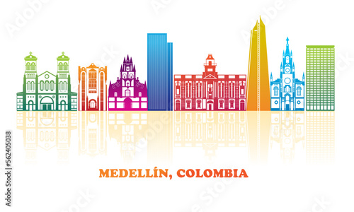 Colourfull Skyline panorama of city of Medellin  Colombia - vector illustration