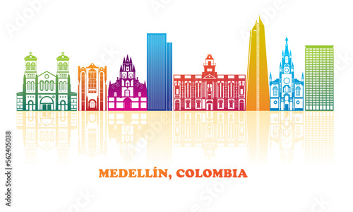 Colourfull Skyline panorama of city of Medellin, Colombia - vector illustration