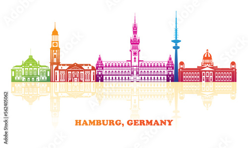 Colourfull Skyline panorama of city of Hamburg, Germany  - vector illustration