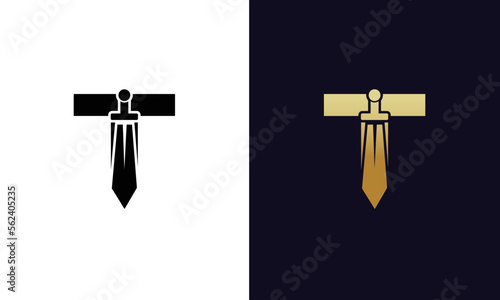 Sword Letter T Logo Design. Vector Icon Graphic Emblem Illustration on white background