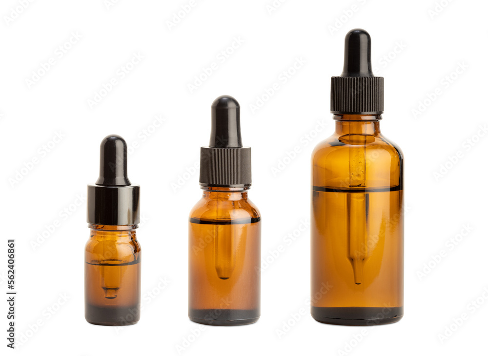 Set of Amber glass bottle with pipette isolated