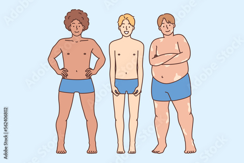 Diverse multiracial men with different figures in underwear 