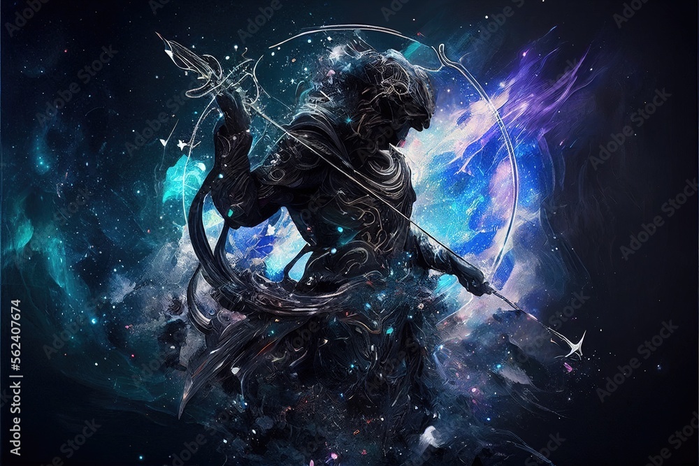 Fototapeta premium signo de sagitário, zodíaco, cosmos, sagitário, 3d, gerado por AI 