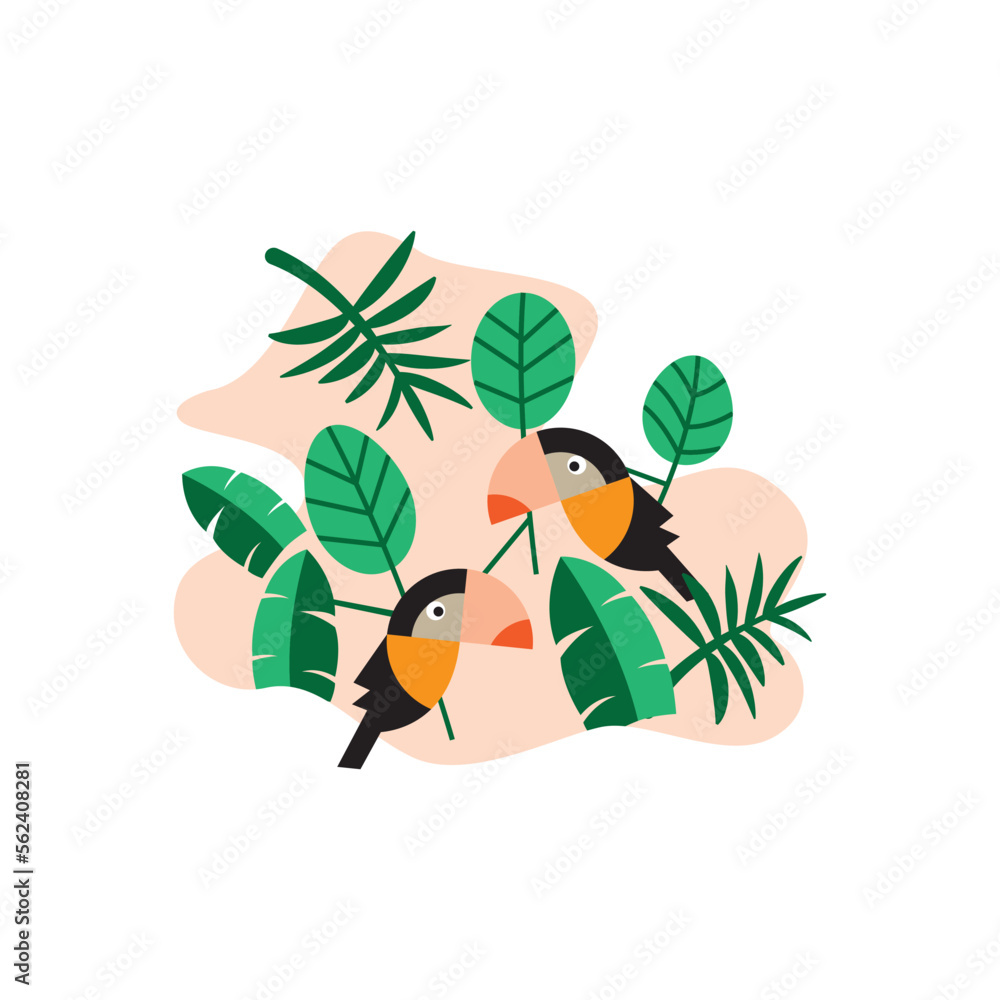 Fototapeta premium bird garden leaf and bird vector illustration design elements