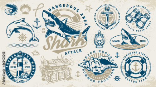 Underwater world logotypes set colorful