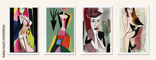 Graphic Art of a Beautiful Woman: A Modern Illustration in Black and White with a Cubist Twist