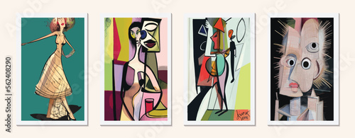 Graphic Art of a Beautiful Woman: A Modern Illustration in Black and White with a Cubist Twist