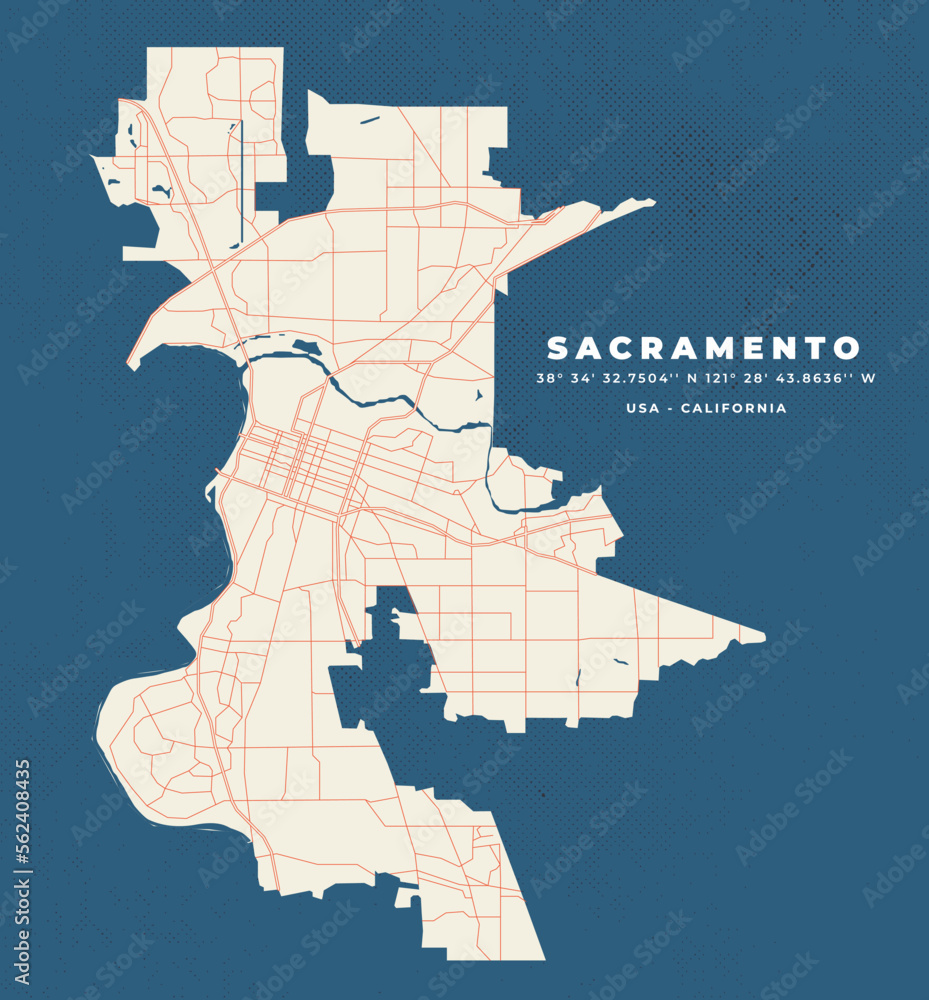 Sacramento California Map Vector Poster Flyer