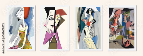 Graphic Art of a Beautiful Woman: A Modern Illustration in Black and White with a Cubist Twist