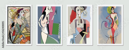 Graphic Art of a Beautiful Woman: A Modern Illustration in Black and White with a Cubist Twist