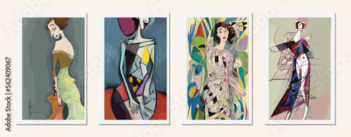 Graphic Art of a Beautiful Woman: A Modern Illustration in Black and White with a Cubist Twist