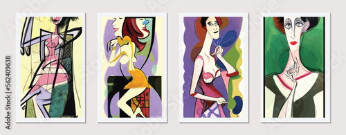 Modern Beauty: Abstract Portrait of a Fashionable Woman in a Contemporary Vector Illustration Design with a Cubist Twist
