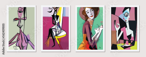 Modern Beauty: Abstract Portrait of a Fashionable Woman in a Contemporary Vector Illustration Design with a Cubist Twist